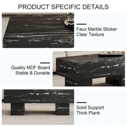 43.3 MDF Coffee Table with Black Marble Texture, 300lbs Capacity