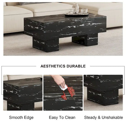 43.3 MDF Coffee Table with Black Marble Texture, 300lbs Capacity