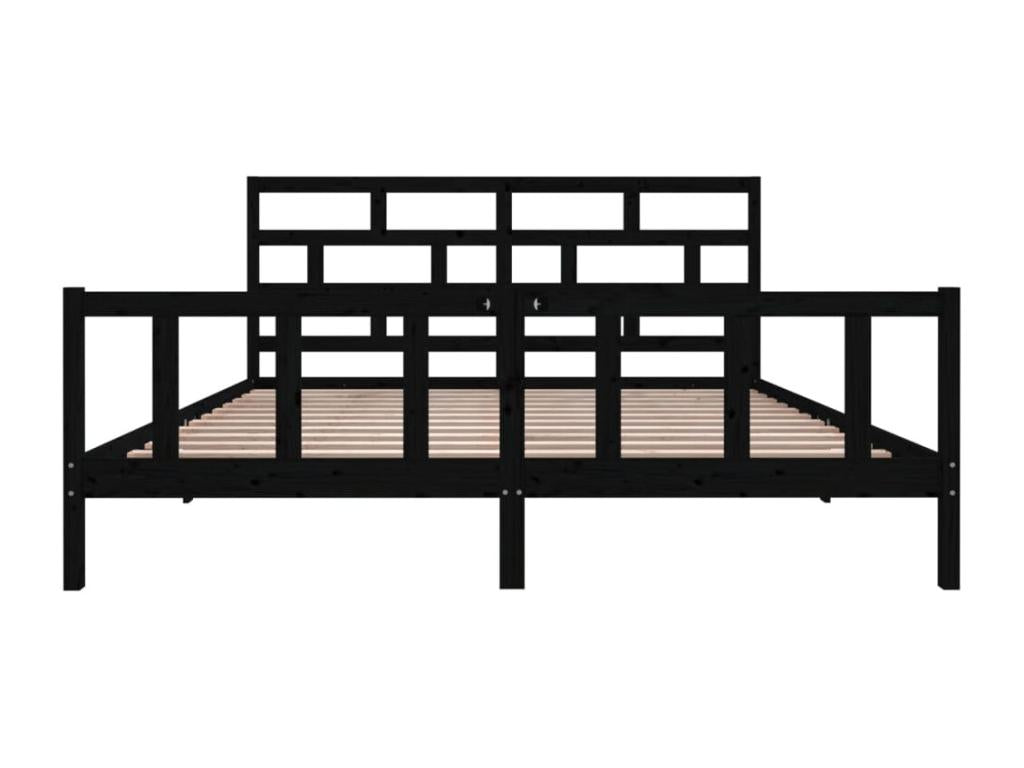 Black bed frame, solid pine wood, 200x200 cm