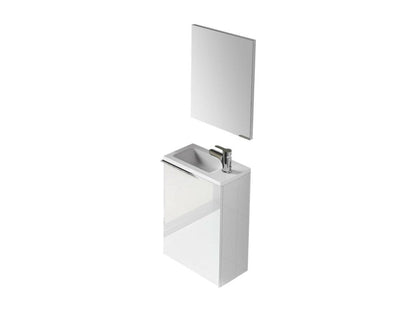 Homzora Vanity Unit, Wall-Mounted Bathroom Cabinet with 1 Door, Mirror, and Sink, 40x22h58 cm, Glossy White