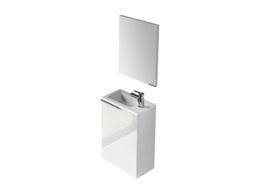 Homzora Vanity Unit, Wall-Mounted Bathroom Cabinet with 1 Door, Mirror, and Sink, 40x22h58 cm, Glossy White