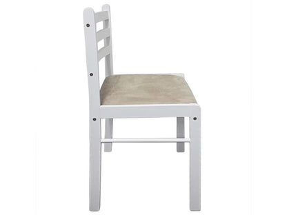 Set of 2 dining chairs in solid white rubberwood and velvet