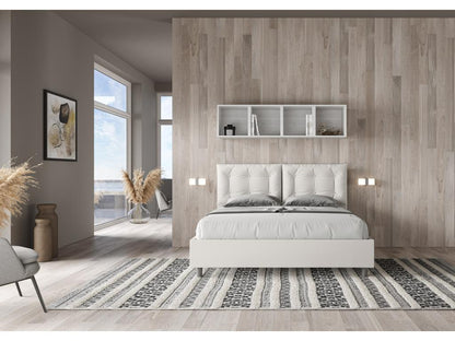 Homzora 160x200 White Faux Leather Upholstered Bed with Slatted Base