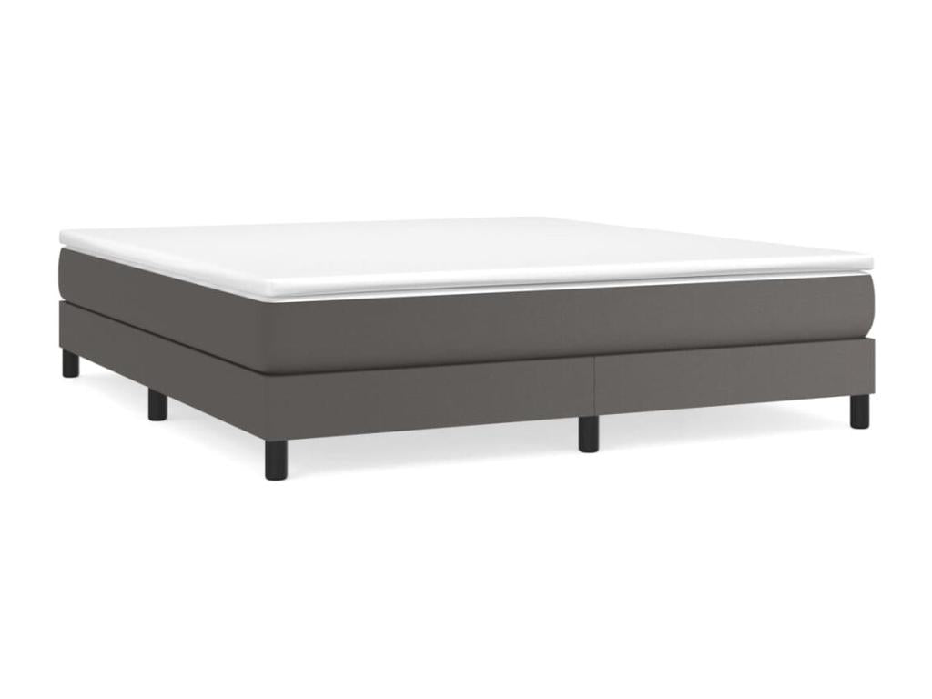 Upholstered bed base with mattress, Grey, 180x200 cm, Faux Leather