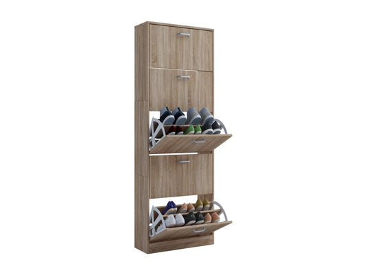 Homzora Wooden Tilting Shoe Rack, Tilting Shoe Cabinet with 5 Drop-Down Doors, Homzora XL Oak, Homzora