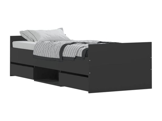 Black bed frame with headboard/footboard 75x190 cm
