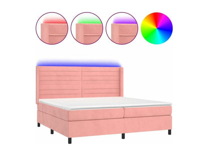 Homzora bed base with mattress and LED light, Pink 200x200 Velvet