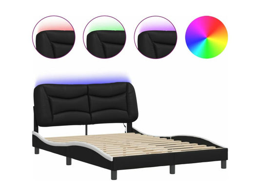 Bed frame with LED lighting, mattress not included, black and white, 120x200 cm