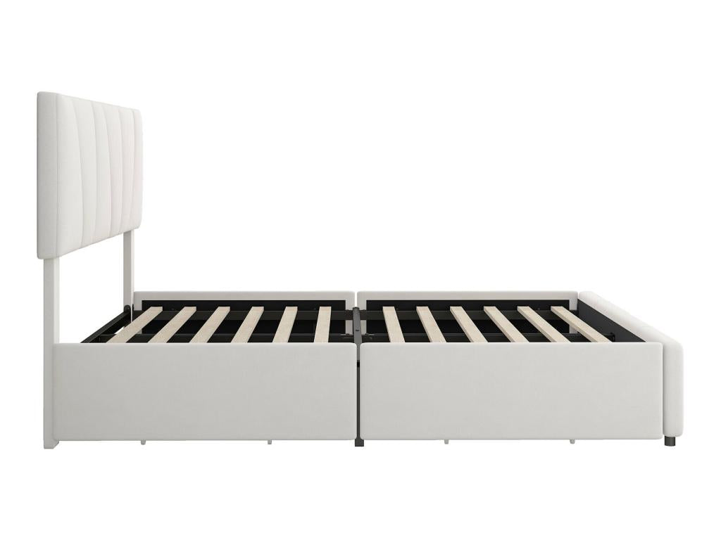 Double bed 160x200cm with 4 drawers, upholstered bed for 2 people, velvet fabric, adjustable headboard, modern design, white