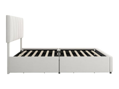 Double bed 160x200cm with 4 drawers, upholstered bed for 2 people, velvet fabric, adjustable headboard, modern design, white