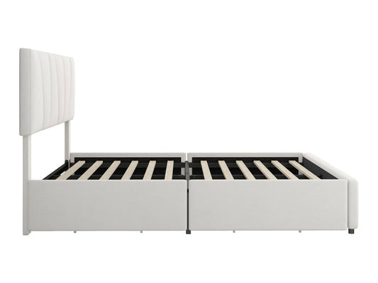 Double bed 160x200cm with 4 drawers, upholstered bed for 2 people, velvet fabric, adjustable headboard, modern design, white