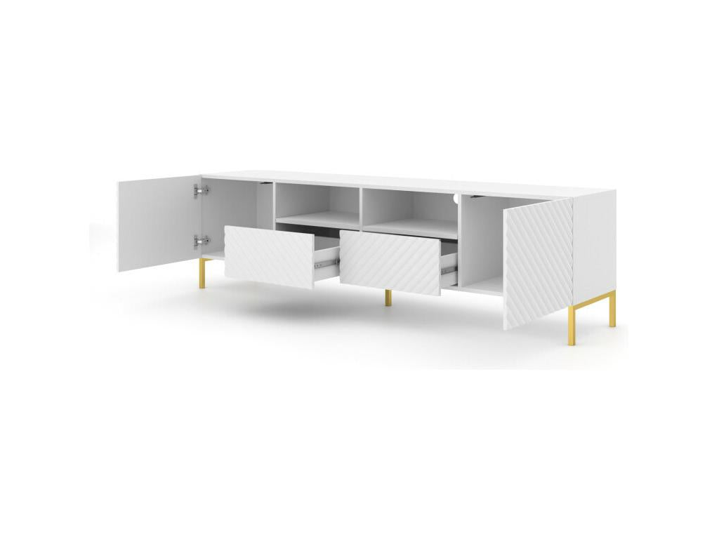 Doucezen TV stand with 2 doors and 2 drawers with gold frame - Matte white - W 200 cm