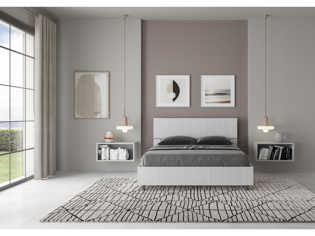 Homzora double bed without slatted base, 140x190 cm, straight headboard, white ash