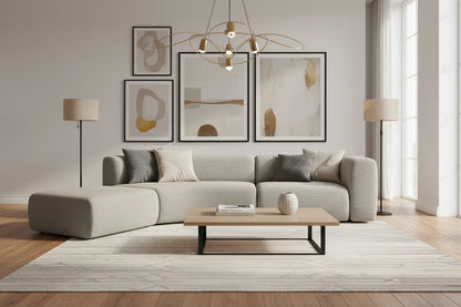 Modular 4-seater sofa, left-hand facing, in textured fabric - dark beige - Doucezen