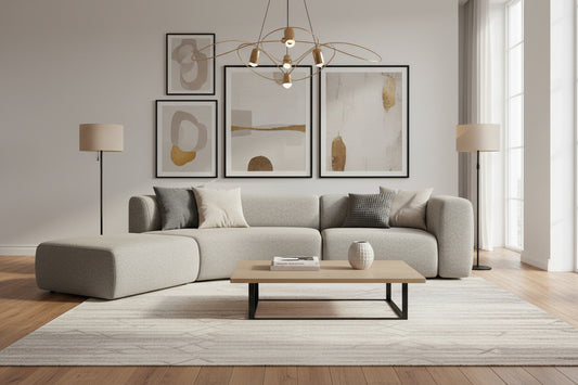 Modular 4-seater sofa, left-hand facing, in textured fabric - dark beige - Doucezen