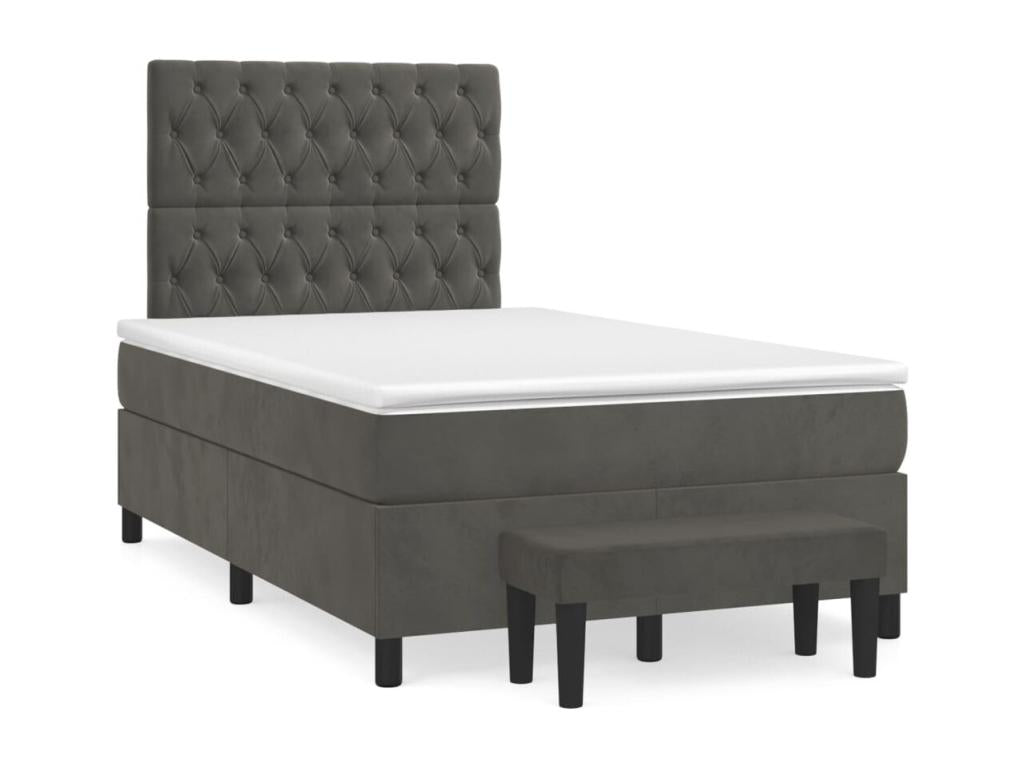 Upholstered bed base and mattress, Dark Grey, 120x200cm, Velvet