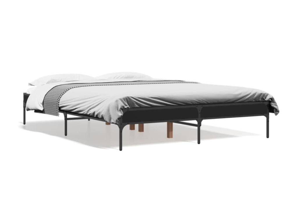 Black bed frame 140x190 cm engineered wood and metal