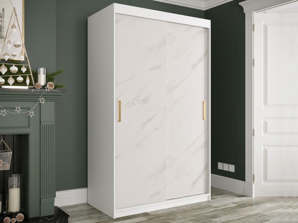 Doucezen 247 White Marble Wardrobe - Matte White 200x120x62cm Sliding Wardrobe Doors