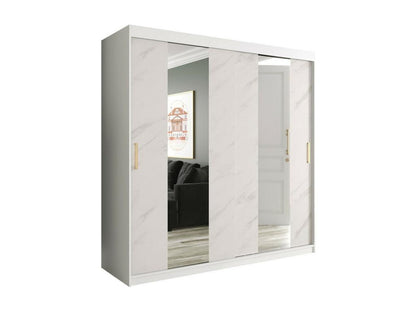 Homzora 244 White Marble Wardrobe - Matte White 200x200x62cm Sliding Wardrobe Doors