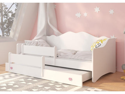 Vekly white wooden trundle bed for children, 80x160 cm, with a small pink heart