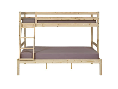 Homzora Bunk Bed Set with 2 Mattresses 140x190 cm Solid Wood Natural Wood