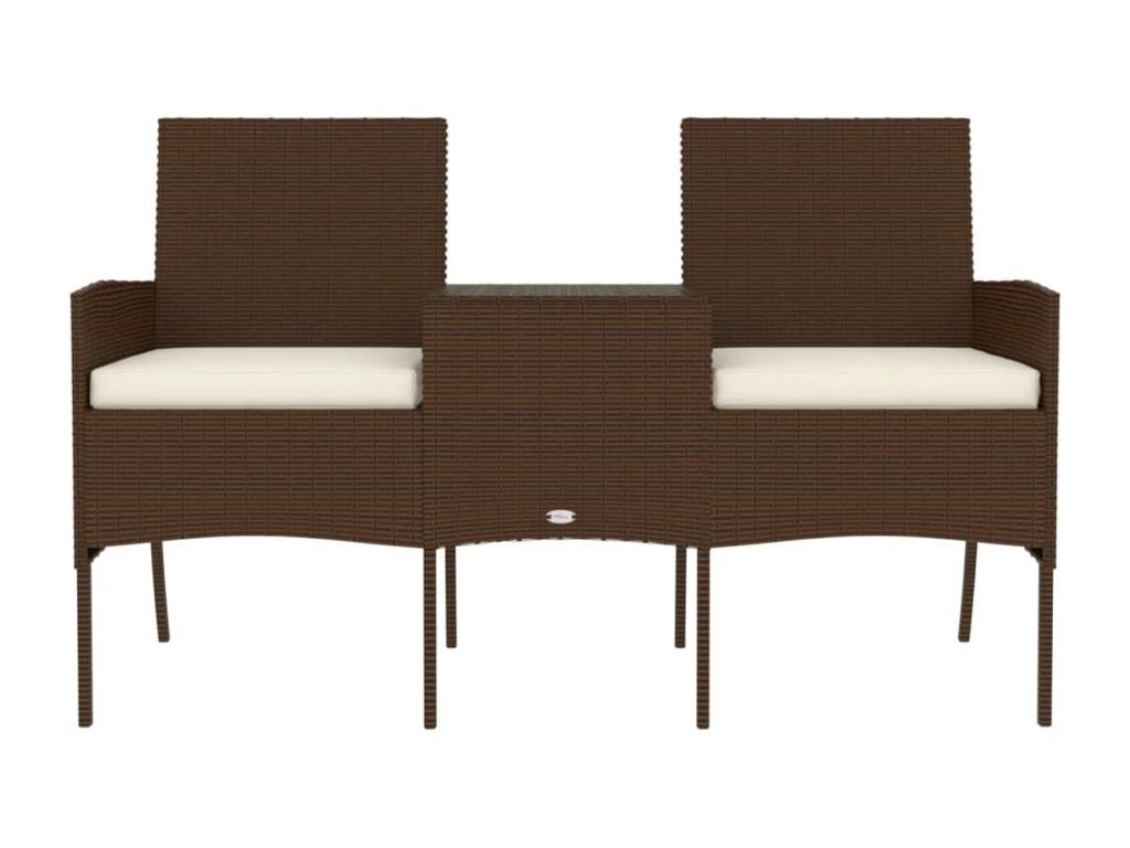 2-seater garden sofa and coffee table, brown woven resin