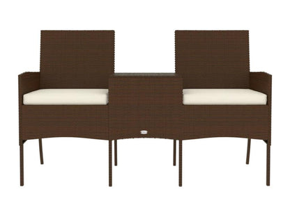 2-seater garden sofa and coffee table, brown woven resin