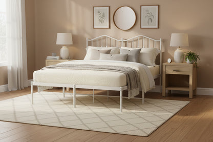 Metal bed frame with white headboard, 135x190 cm