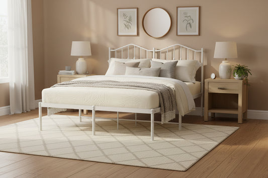 Metal bed frame with white headboard, 135x190 cm