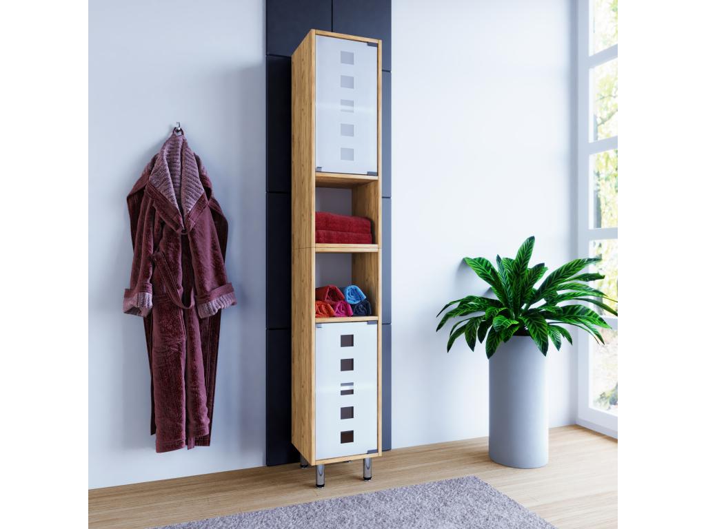 Homzora wooden bathroom furniture stand shelf bathroom tall cabinet with glass door Darola honey oak