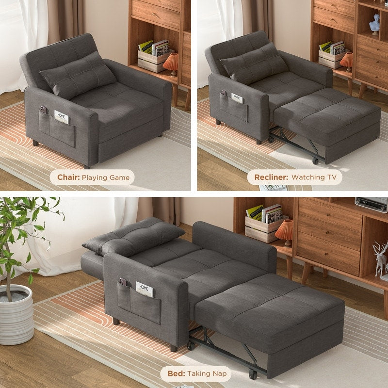 3-in-1 Adjustable Sleeper Sofa Bed, Pull Out Chair Sofa, Convertible Folding Bed for Living Room