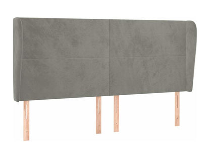 Headboard with wings, light grey, 203x23x118/128 cm, velvet