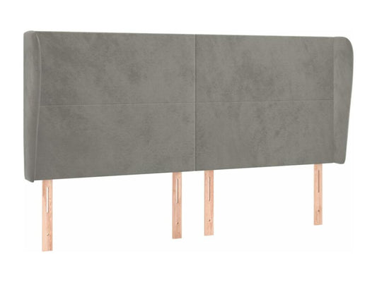 Headboard with wings, light grey, 203x23x118/128 cm, velvet