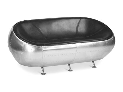 2-Seater Sofa - Aviator Design - Leather - Black Aviator