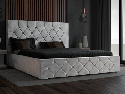 Doucezen Upholstered Bed 160x200 Solar Double Bed 160x200 cm Adult Bed with Storage Fabric Light Grey Velvet Doucezen Velvet 2218