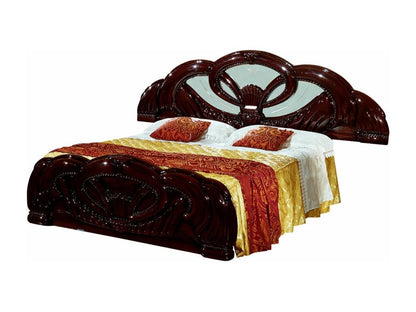 Baroque bed with interlaced moldings, glossy mahogany wood, Venice style, 160x200