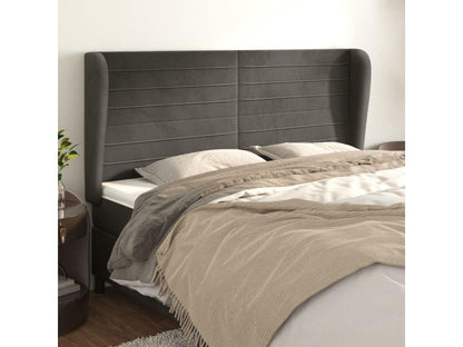 Headboard with wings, Dark Grey, 183x23x118-128 cm, Velvet