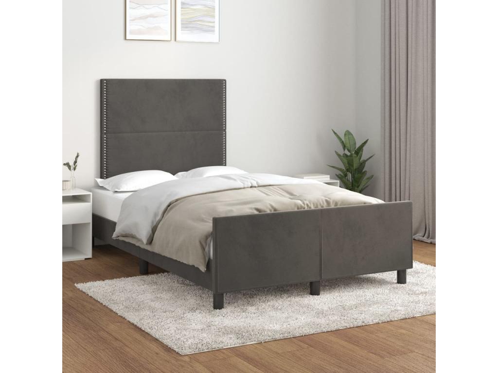 Bed frame with dark grey headboard, 120x190 cm, velvet