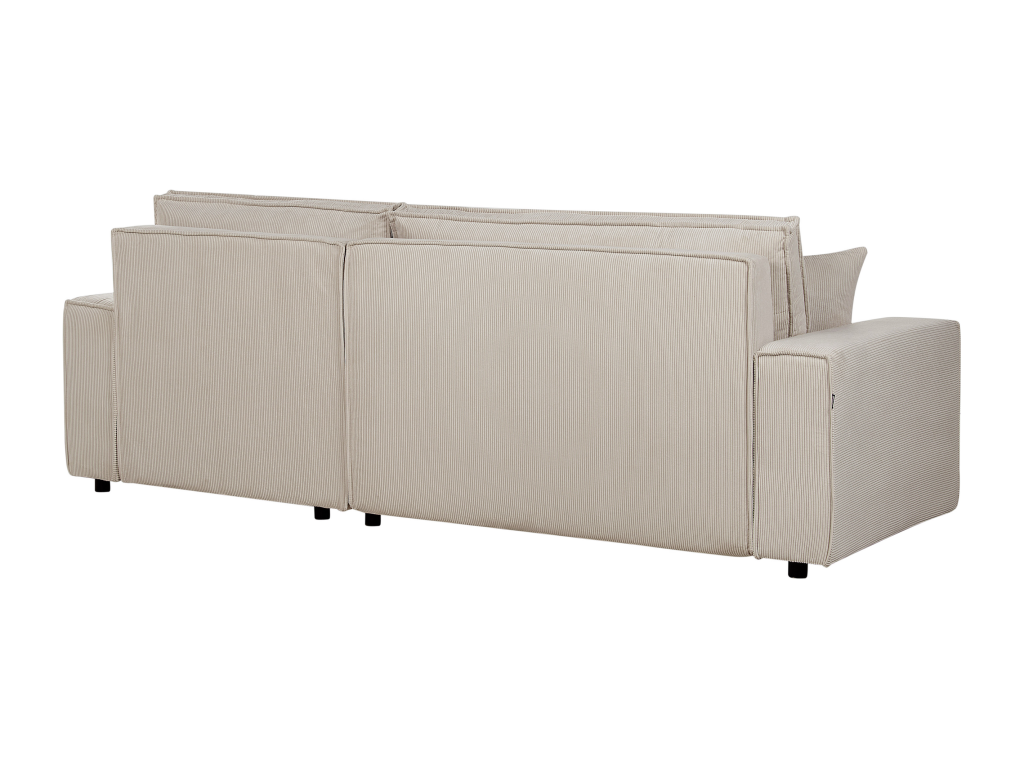 Right-hand corner extendable sofa bed with removable cushions upholstered in beige corduroy, Doucezen