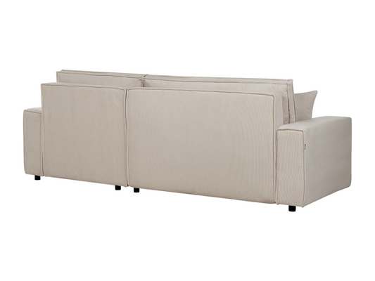 Right-hand corner extendable sofa bed with removable cushions upholstered in beige corduroy, Doucezen