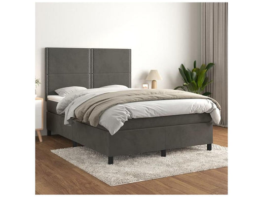 Homzora bed base and mattress, Dark Grey, 140x190 cm, Velvet