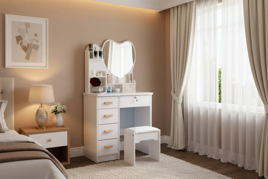 Modern heart-shaped dressing table and mirror with snow design