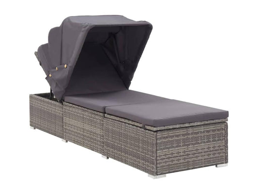 Chaise longue with canopy and cushion, Grey woven resin