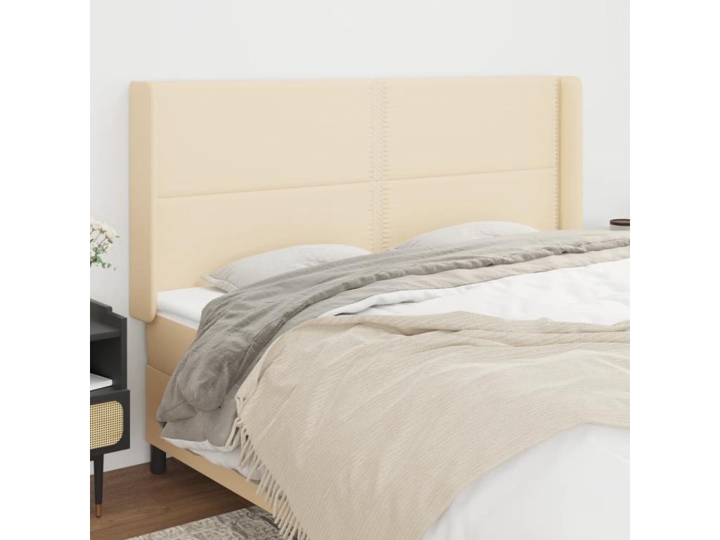 Headboard with wings, Cream, 203x16x118/128 cm, Fabric