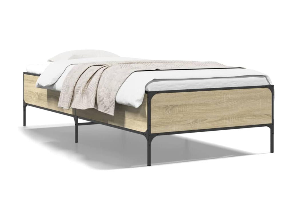 Homzora oak bed frame 75x190 cm engineered wood and metal