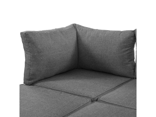 Multifunctional garden furniture set in galvanized steel and decorated with Doucezen wood - 4 seats - corner sofa and 1 coffee table - Grey