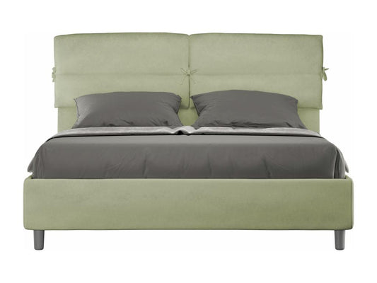 Homzora 160x190cm Upholstered Double Storage Bed in Green Tea Microfiber