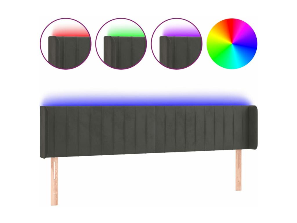 Dark Grey LED Headboard 203x16x78-88 Velvet