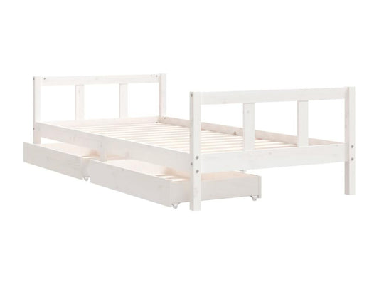 Children's bed frame with drawers, white, 90x200 cm, solid pine wood