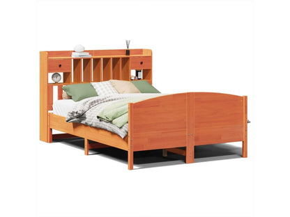 Bookshelf bed without mattress, brown wax finish, 160x200 cm, solid pine